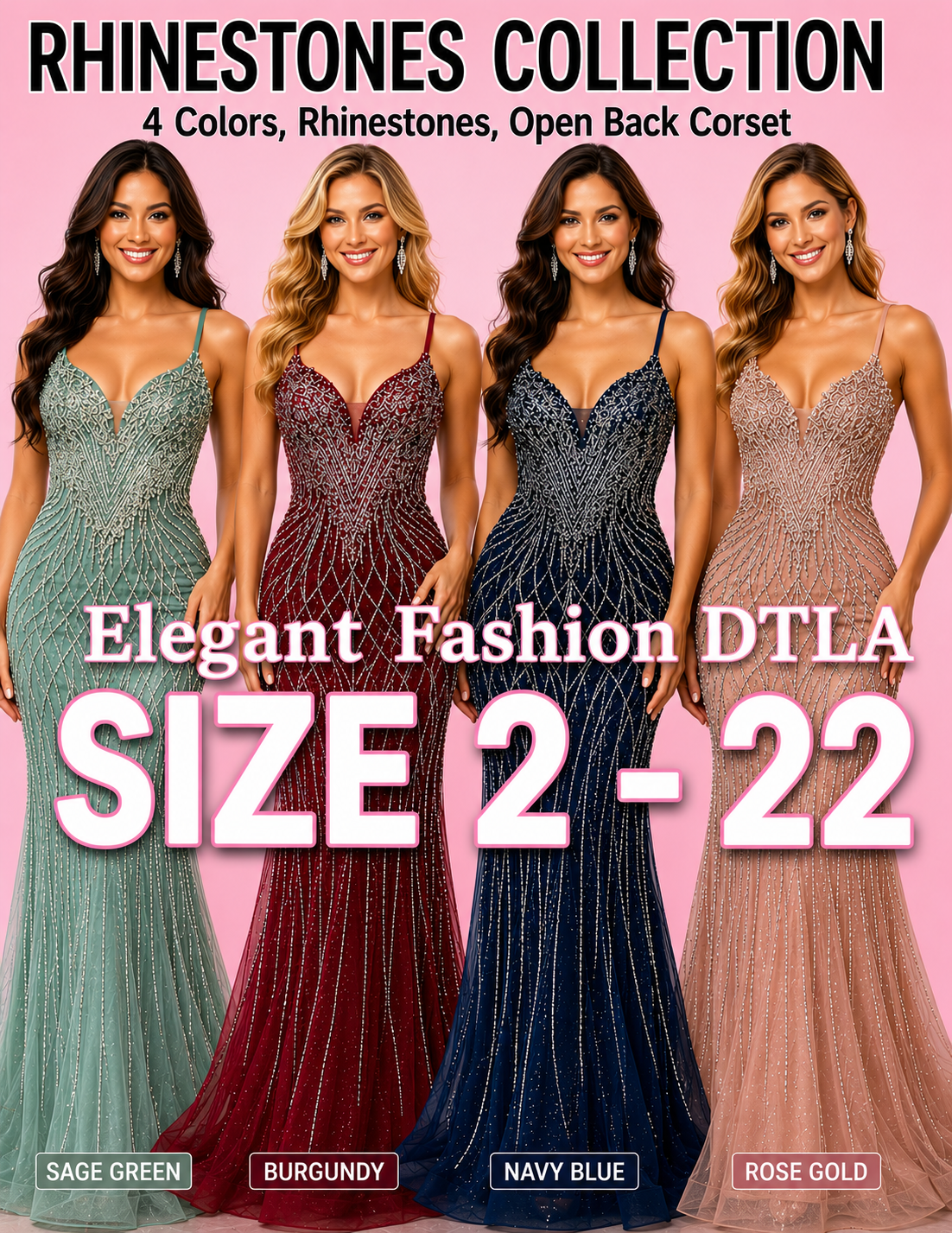 PLUS SIZE (SIZE 2-22) ✨Elegant Fashion ✨ Rhinestones & OPEN BACK