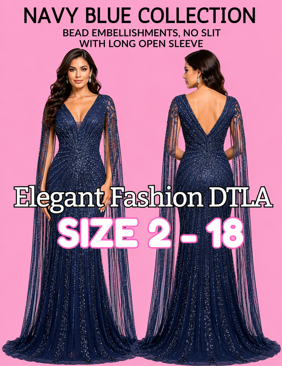 (SIZE 2-18)✨ Elegant Fashion✨ NAVY BLUE EMBELLISHMENTS