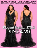 ✨ Elegant Fashion✨ BLACK RHINESTONES (SIZE 4-20)