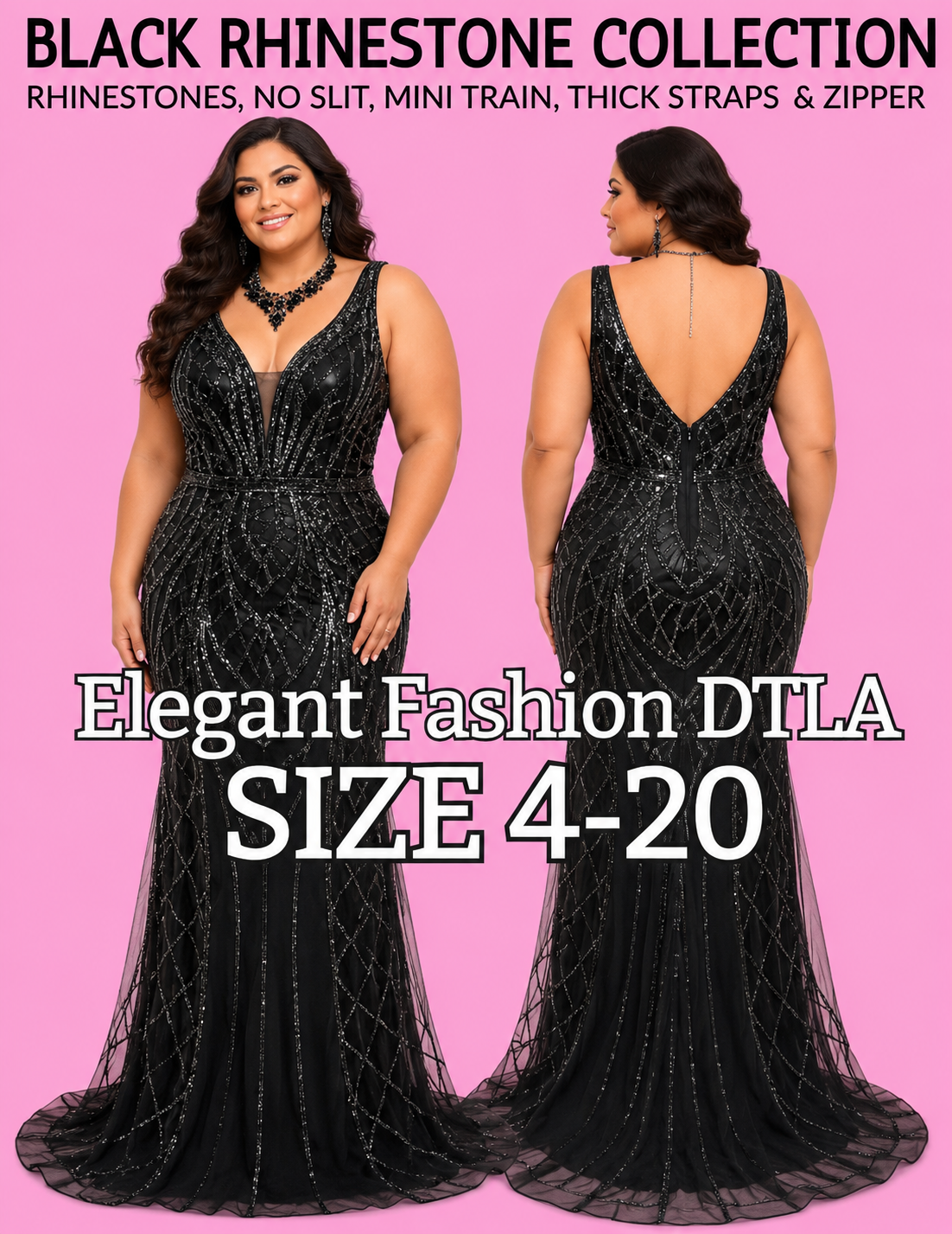 ✨ Elegant Fashion✨ BLACK RHINESTONES (SIZE 4-20)
