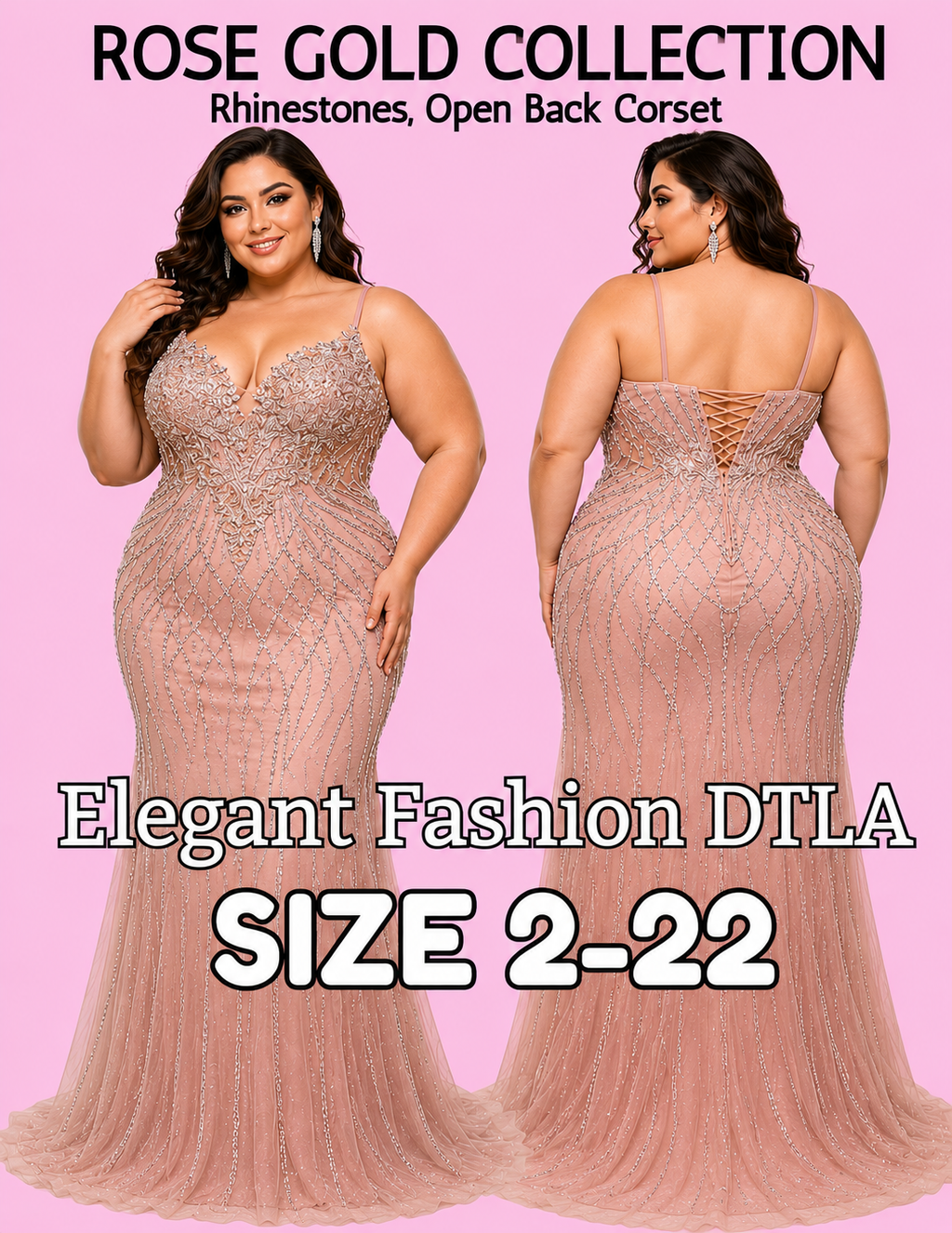 PLUS SIZE (SIZE 2-22) ✨Elegant Fashion ✨ Rhinestones & OPEN BACK