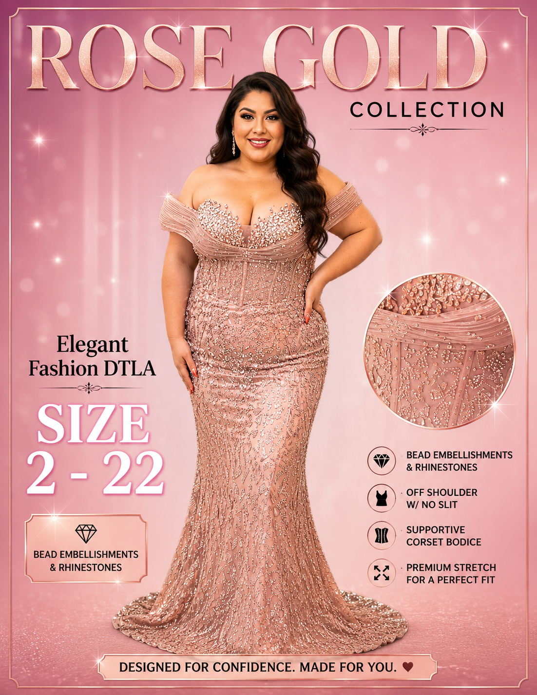 (SIZE 2-22)✨ Elegant Fashion✨ ROSE GOLD RHINESTONES