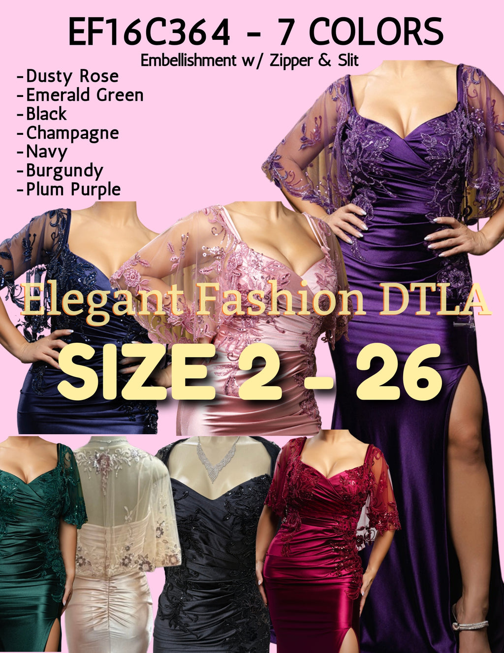 ✨ Elegant Fashion✨ 7 COLORS:  Detachable Sleeves Coverage (SIZE 2-26)