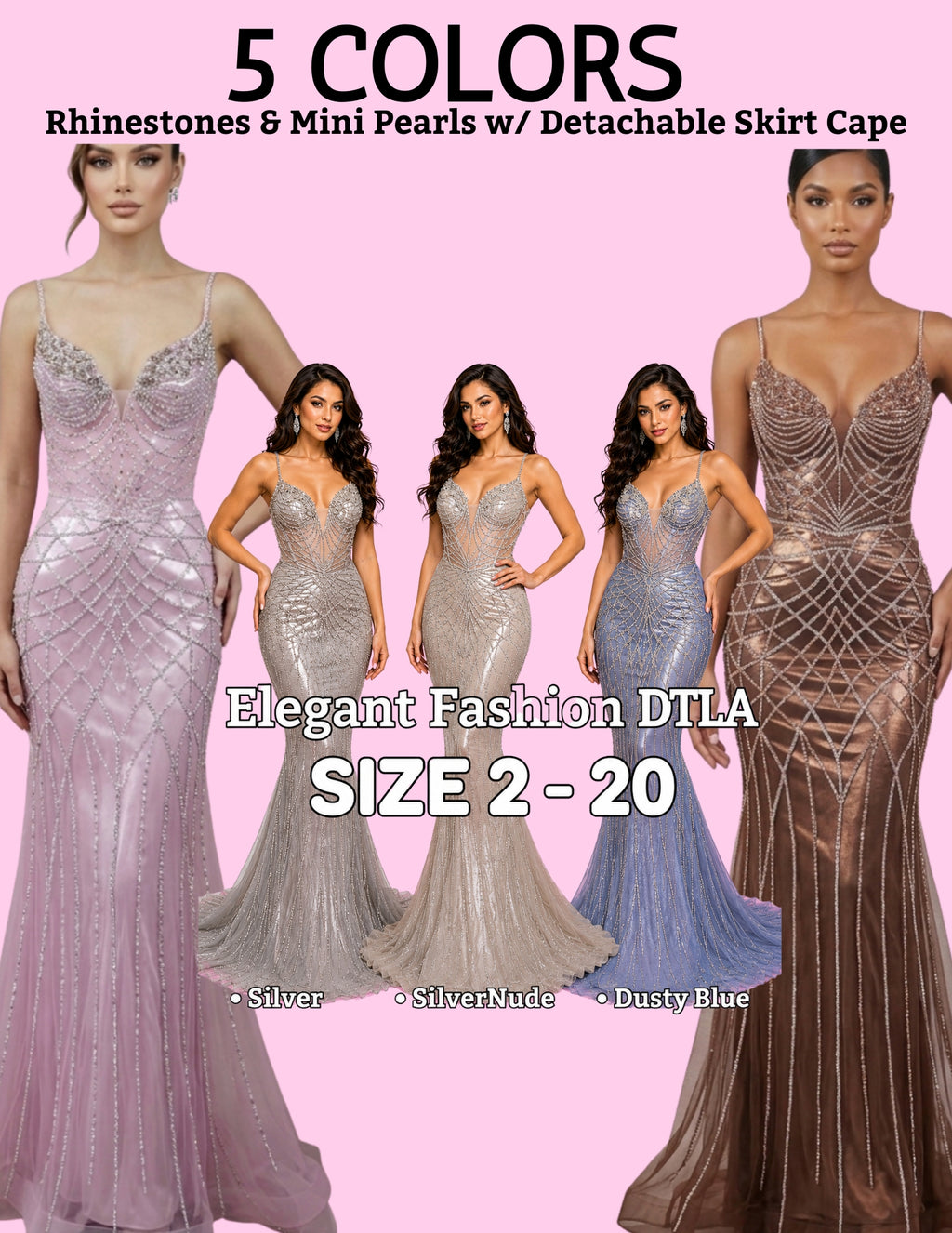 (SIZE 2-20)✨Elegant Fashion✨5 COLORS Rhinestones