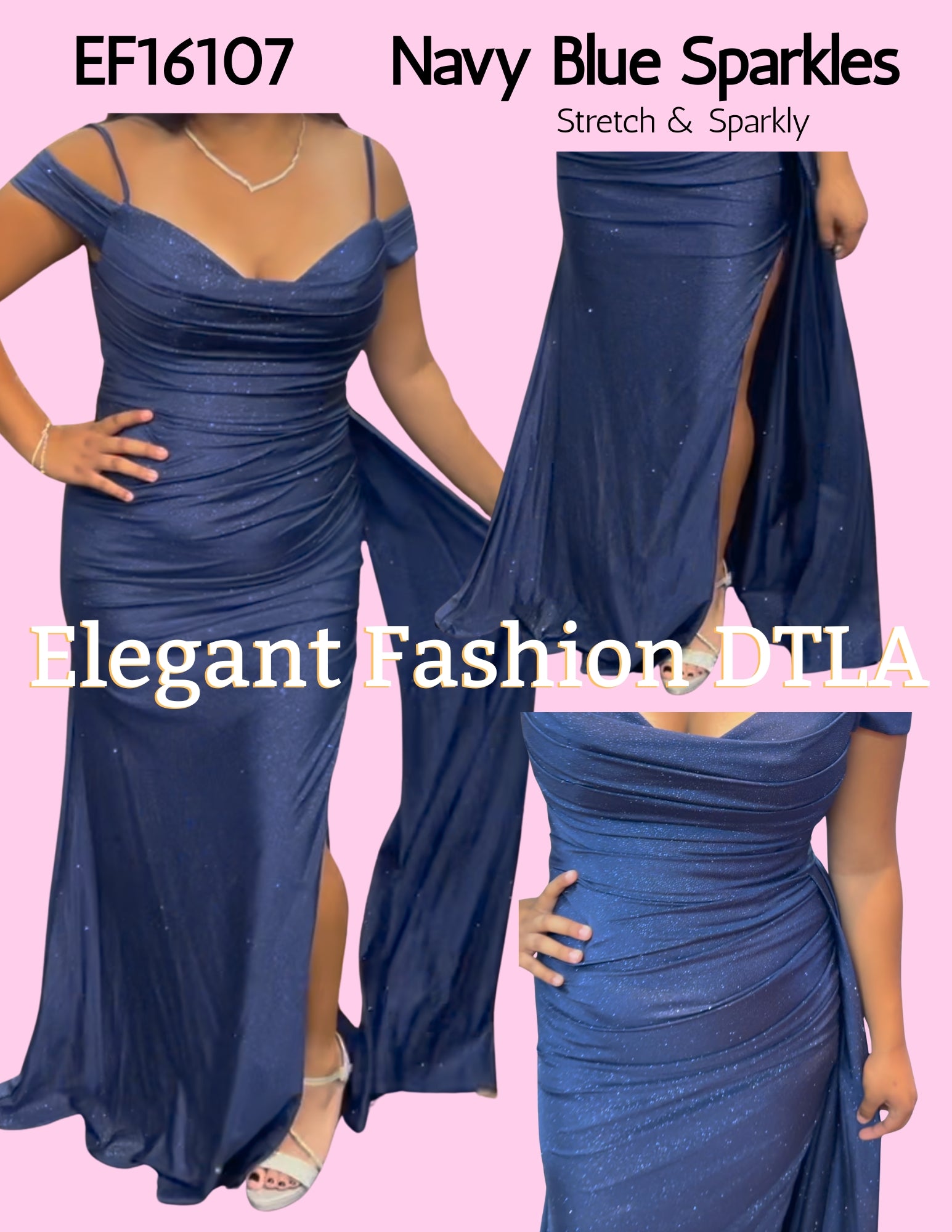 💎💎 EF16107 Sparkly Stretch w/ Side Slit