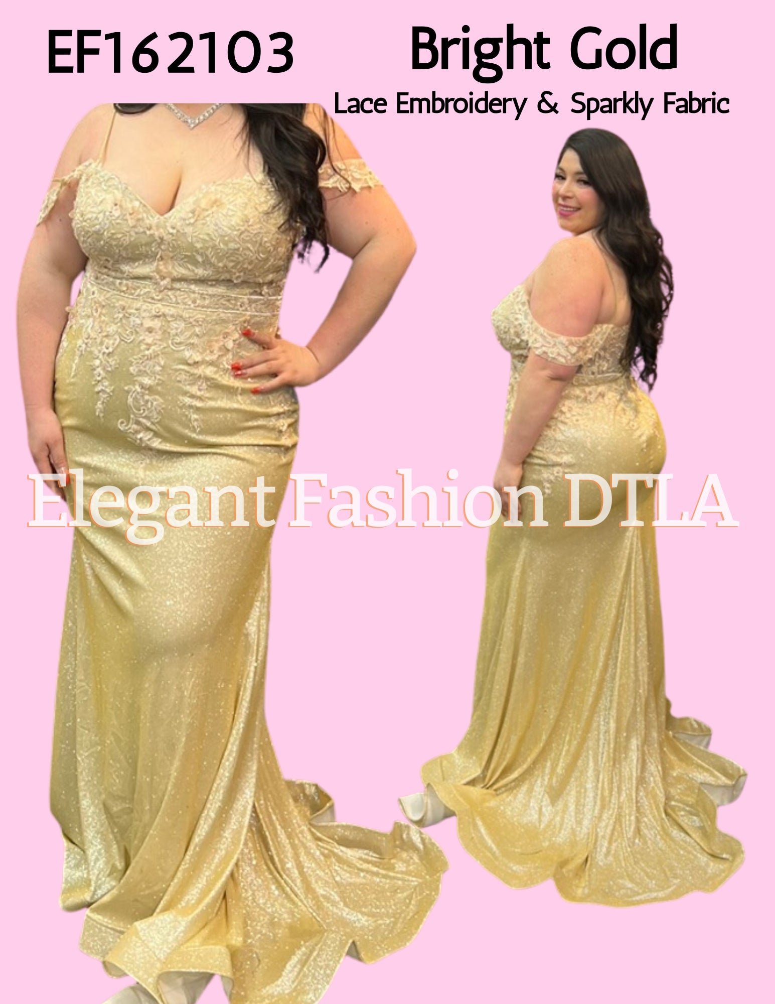 ✨EF162103 Bright Gold 3D Floral & Sparkles