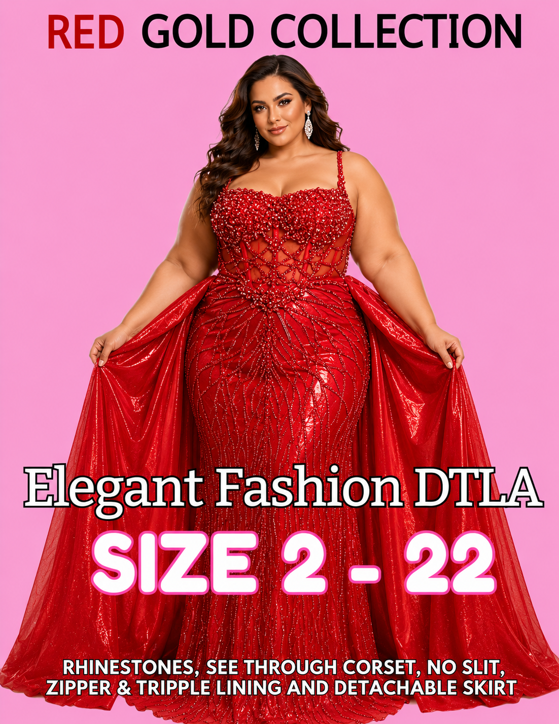 (SIZE 2-22)✨ Elegant Fashion✨ 3 COLORS: RHINESTONES W/DETACHABLE SKIRT