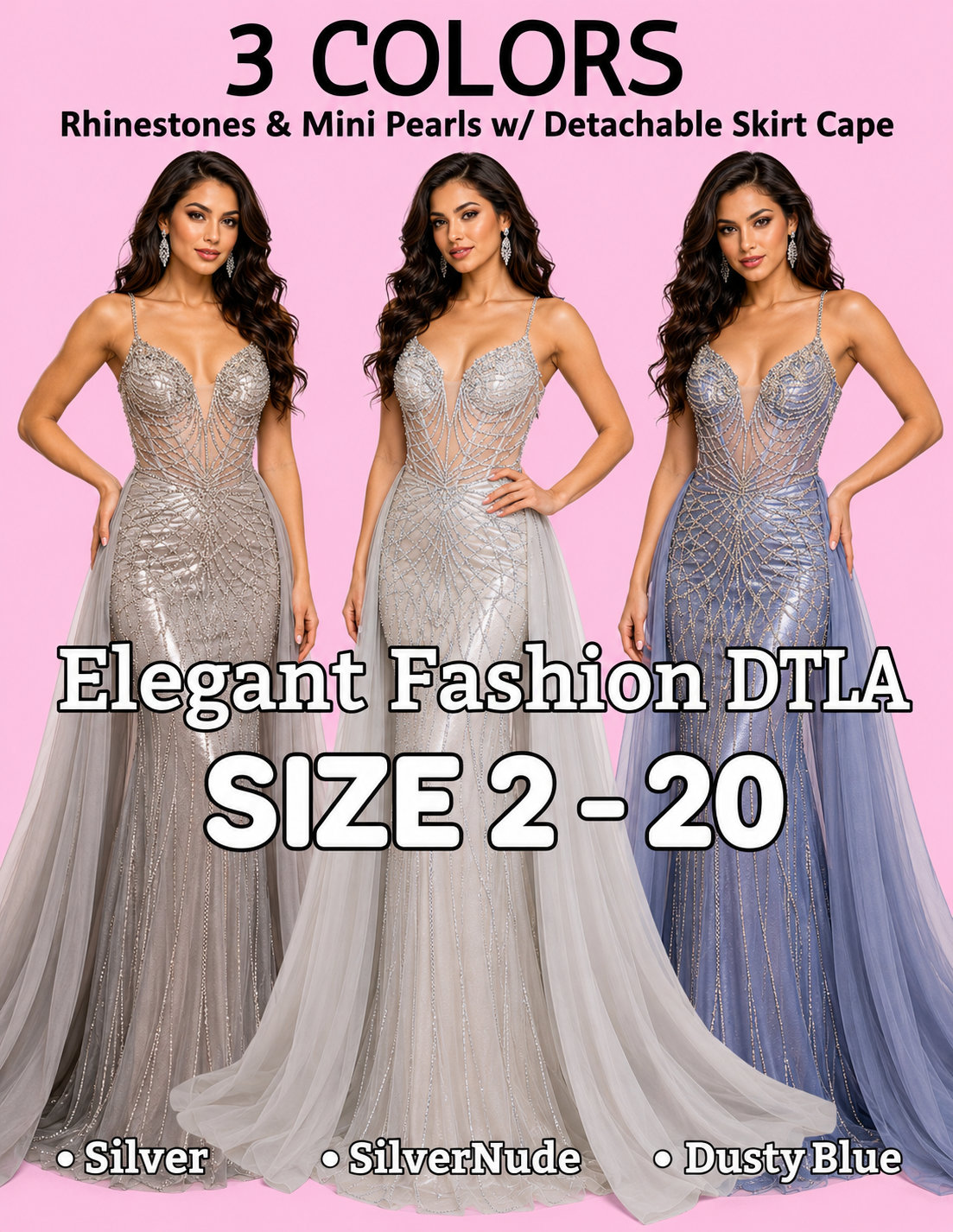 PLUS SIZE (SIZE 2-20) ✨ Elegant Fashion✨3 COLORS W/ Detachable Skirt Cape