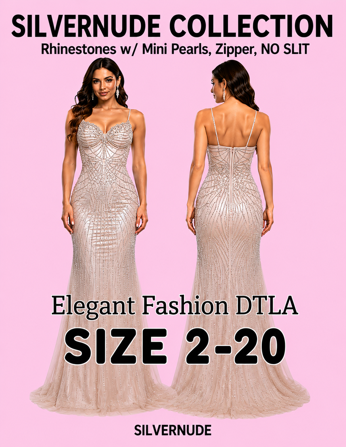✨ Elegant Fashion✨ 2 COLORS Rhinestones NO SLIT (SIZE 2-22)