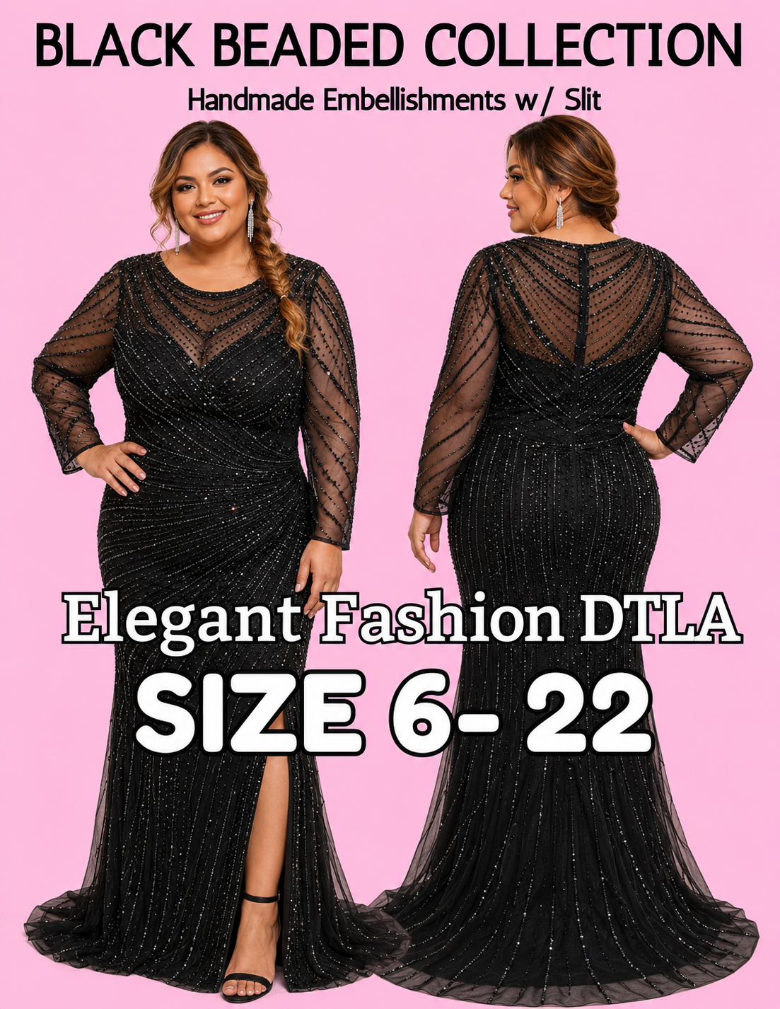 (SIZE 6-22)✨ Elegant Fashion✨ BLACK EMBELLISHMENTS
