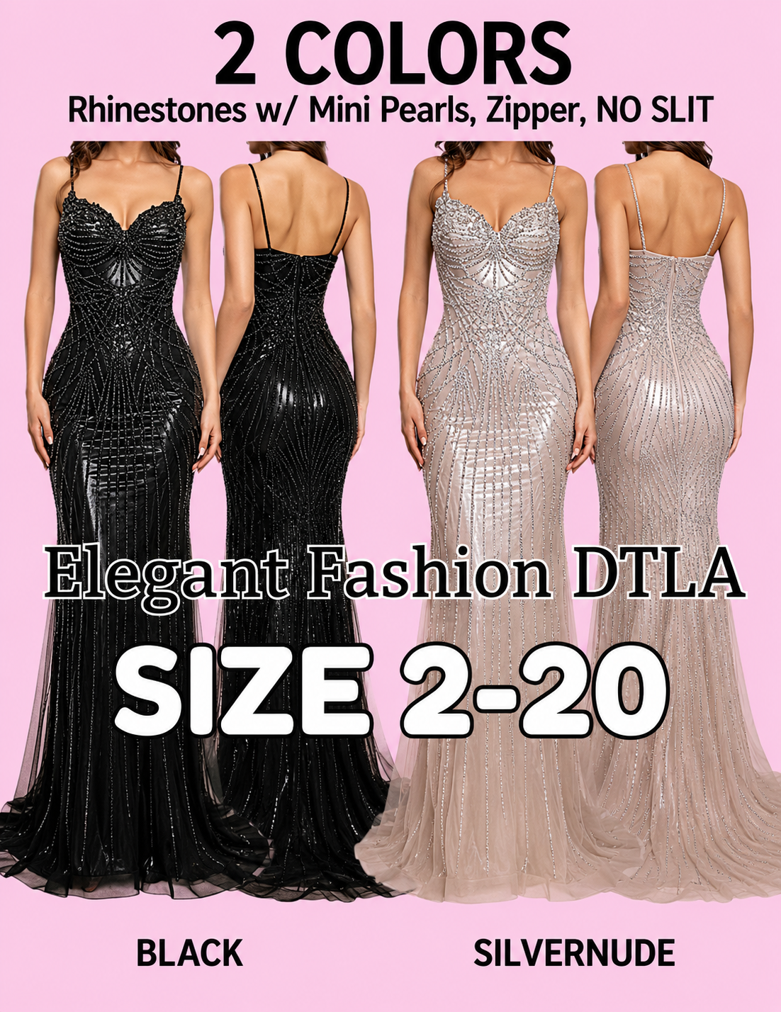 ✨ Elegant Fashion✨ 2 COLORS Rhinestones NO SLIT (SIZE 2-22)