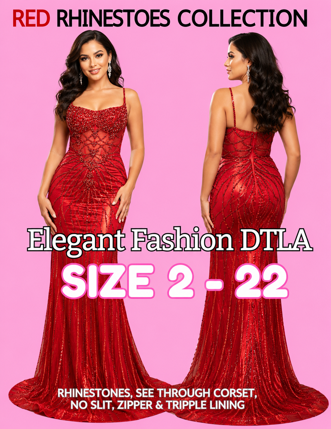 PLUS SIZE (SIZE 2-22) ✨ Elegant Fashion✨ 3 COLORS OF Rhinestones & NO SLIT