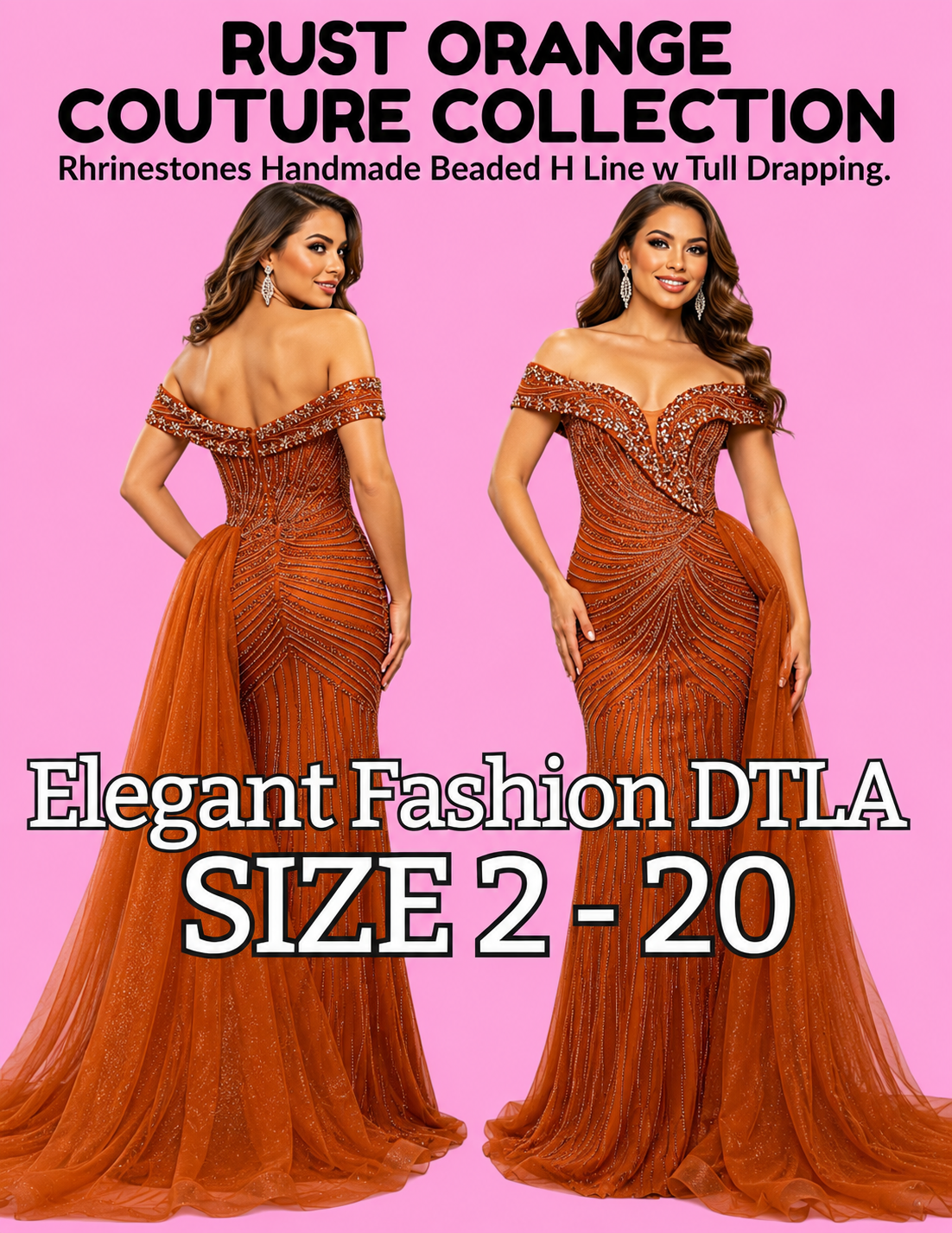 RUST ORANGE BEADED STONES (SIZE 2-20)✨ Elegant Fashion✨EF168261