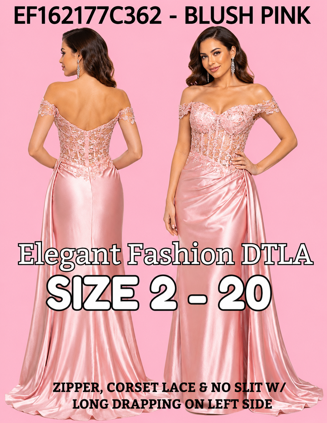 (SIZE 2-22)✨9 COLORS:  Corset Lace w/ no slit