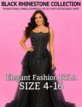 (SIZE 2-16)✨ Elegant Fashion✨ BLACK RHINESTONES W/ DETACHABLE SKIRT
