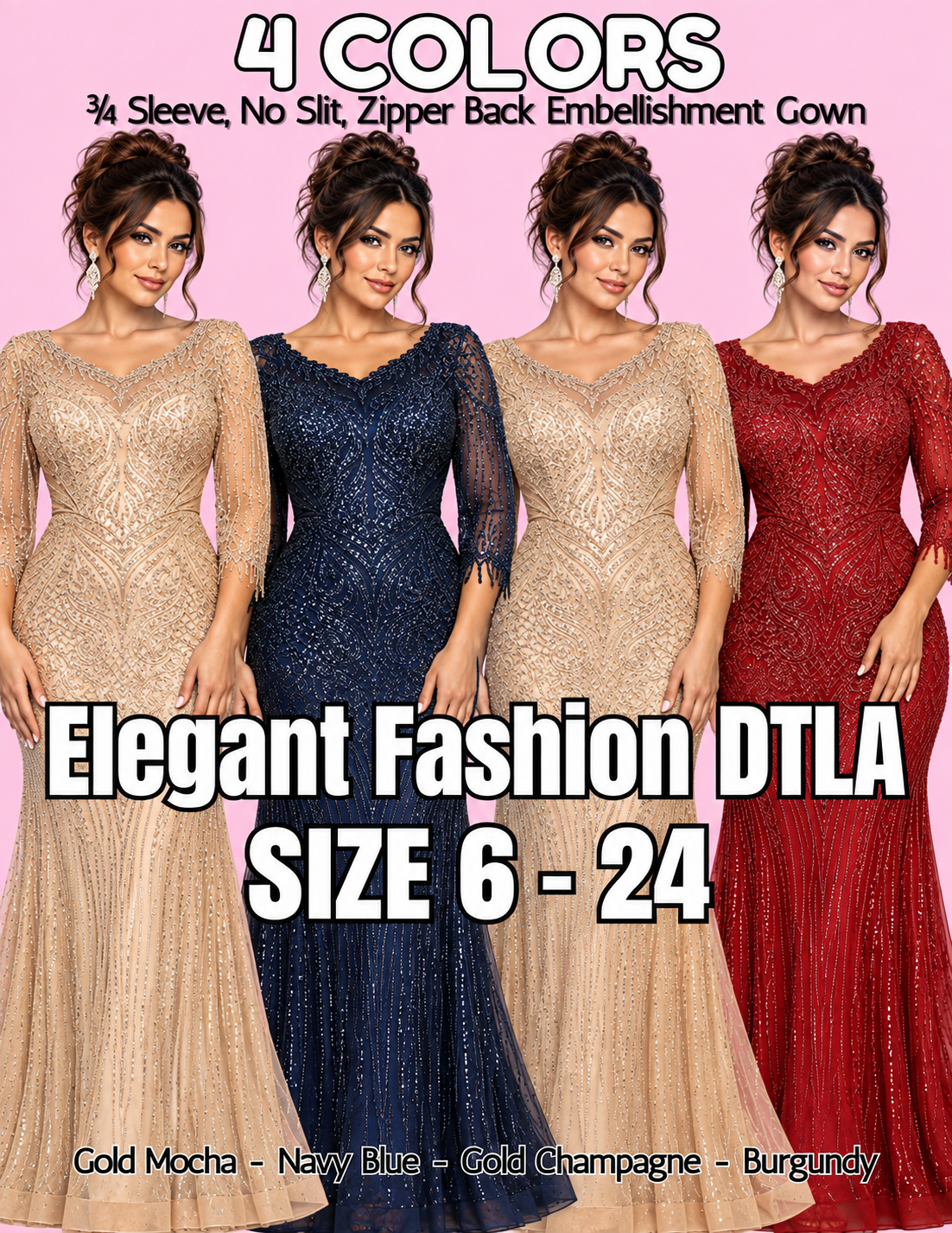 4 COLORS✨ (SIZE 6-24) ✨ Elegant Fashion✨  EF163417