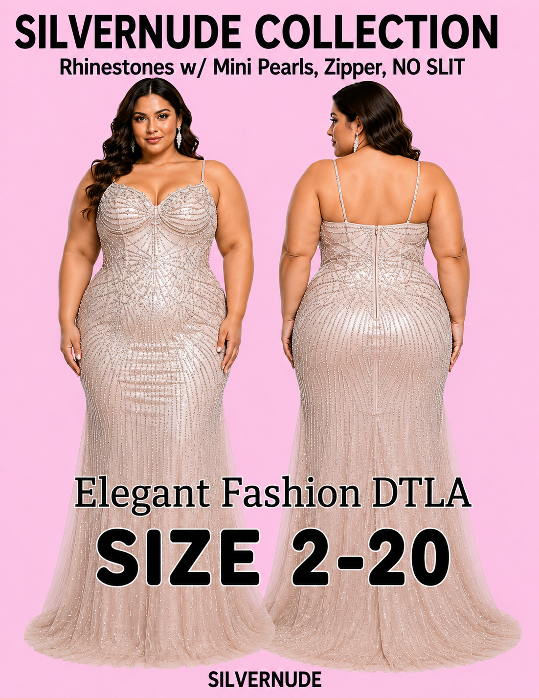 ✨ Elegant Fashion✨ 2 COLORS Rhinestones NO SLIT (SIZE 2-22)