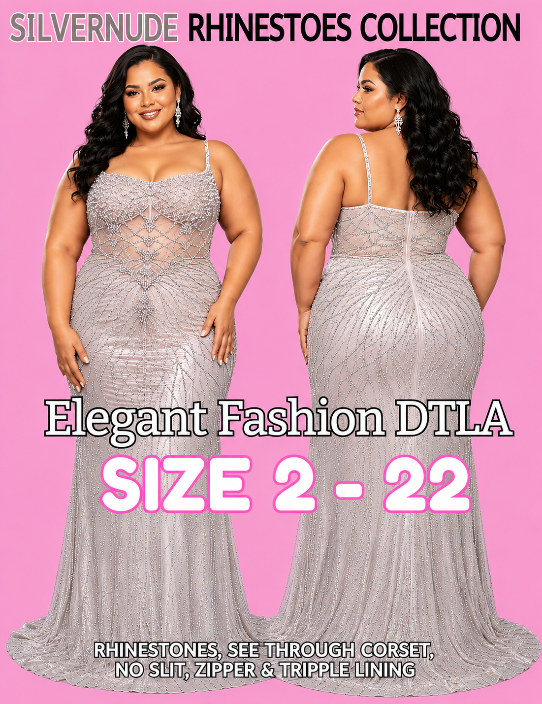 PLUS SIZE (SIZE 2-22) ✨ Elegant Fashion✨ 3 COLORS OF Rhinestones & NO SLIT