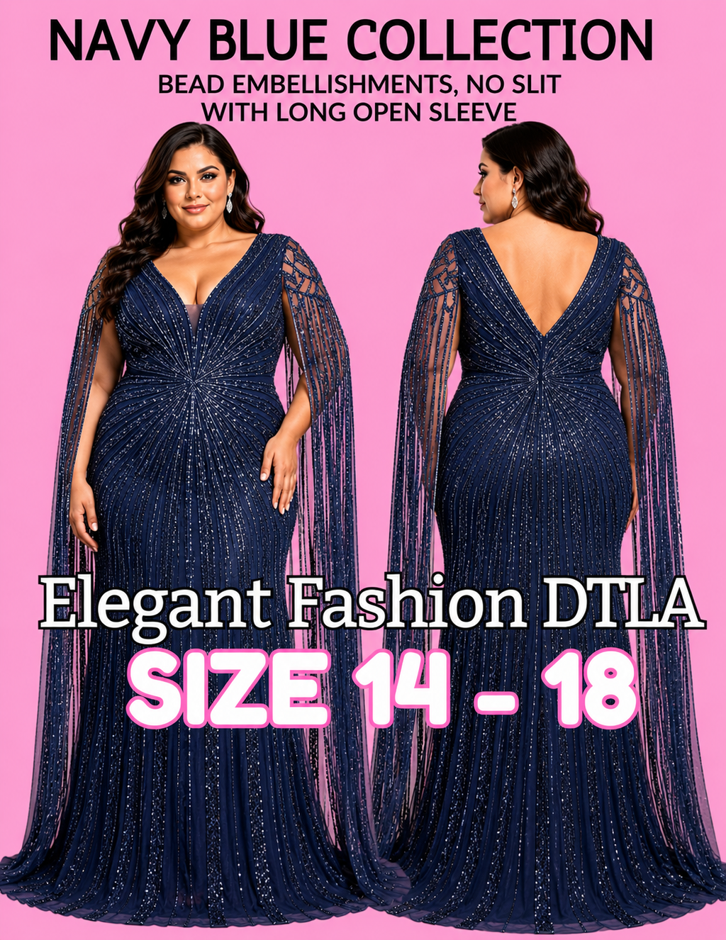 (SIZE 2-18)✨ Elegant Fashion✨ NAVY BLUE EMBELLISHMENTS