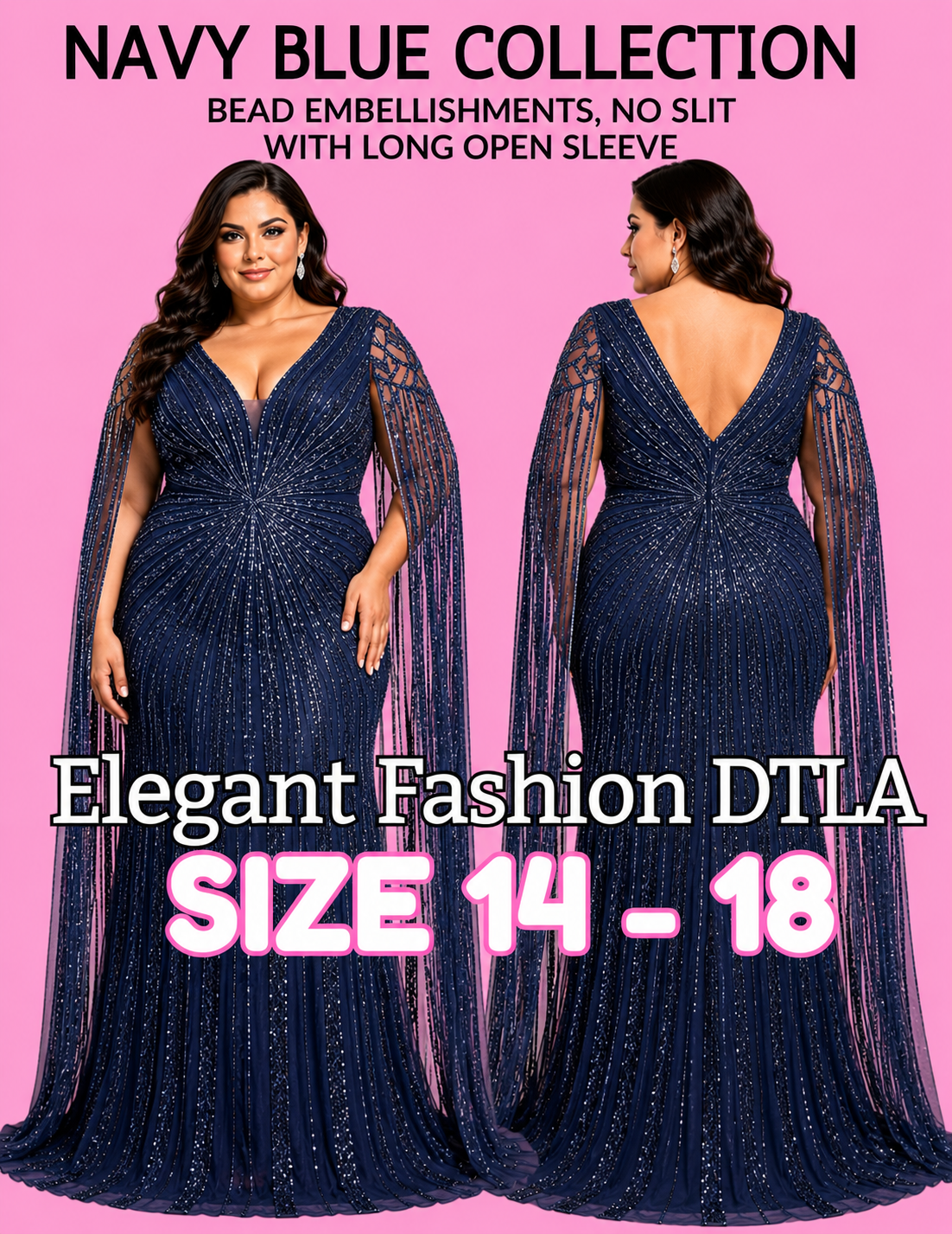 (SIZE 2-18)✨ Elegant Fashion✨ NAVY BLUE EMBELLISHMENTS
