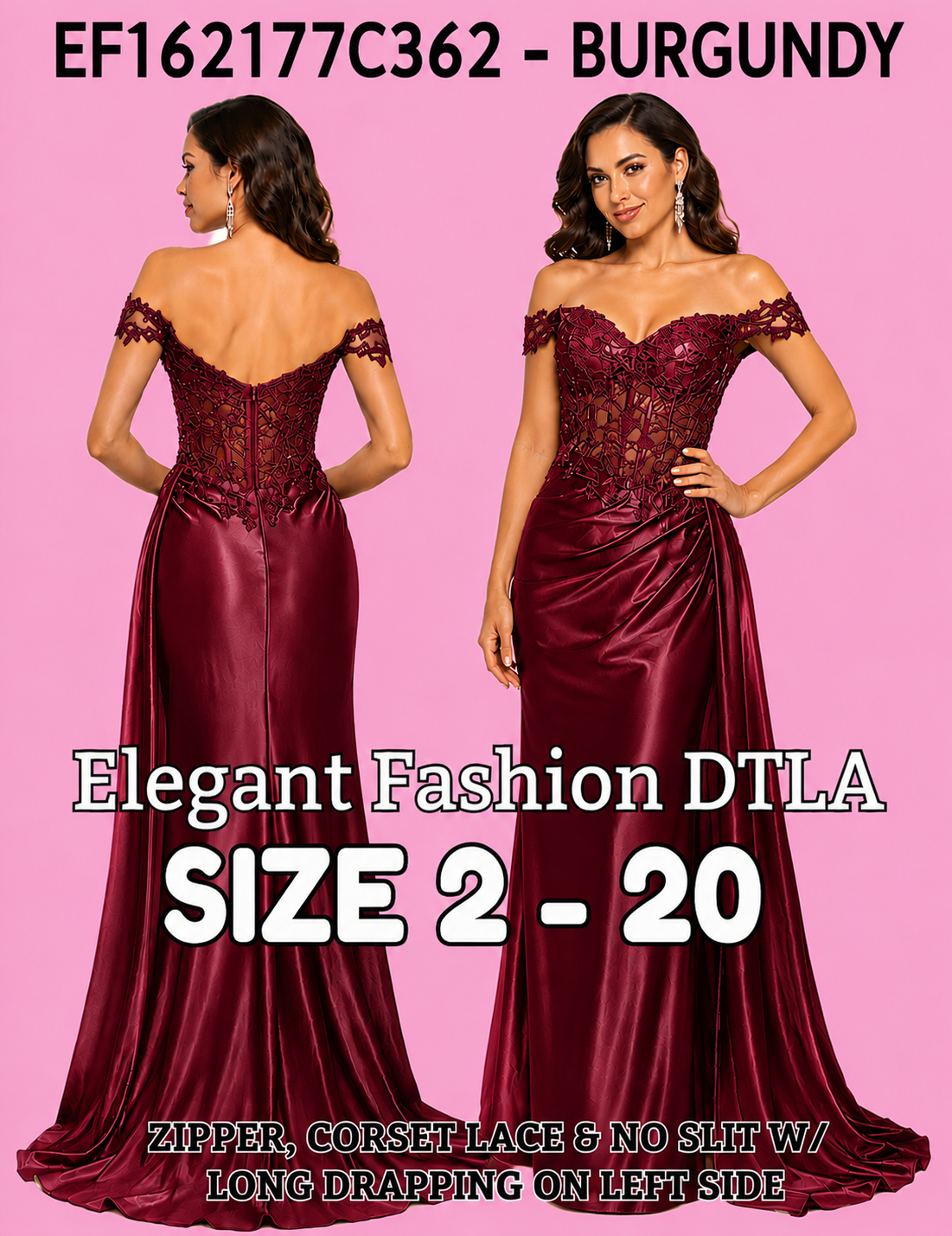 (SIZE 2-22)✨9 COLORS:  Corset Lace w/ no slit