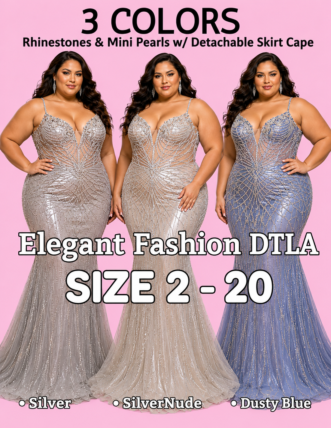 (SIZE 2-20)✨Elegant Fashion✨3 COLORS Rhinestones