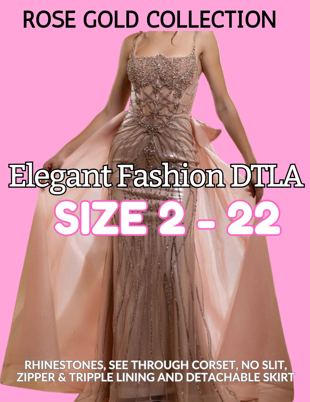 2 COLORS: RHINESTONES GOWN W/ DETACHABLE SKIRT